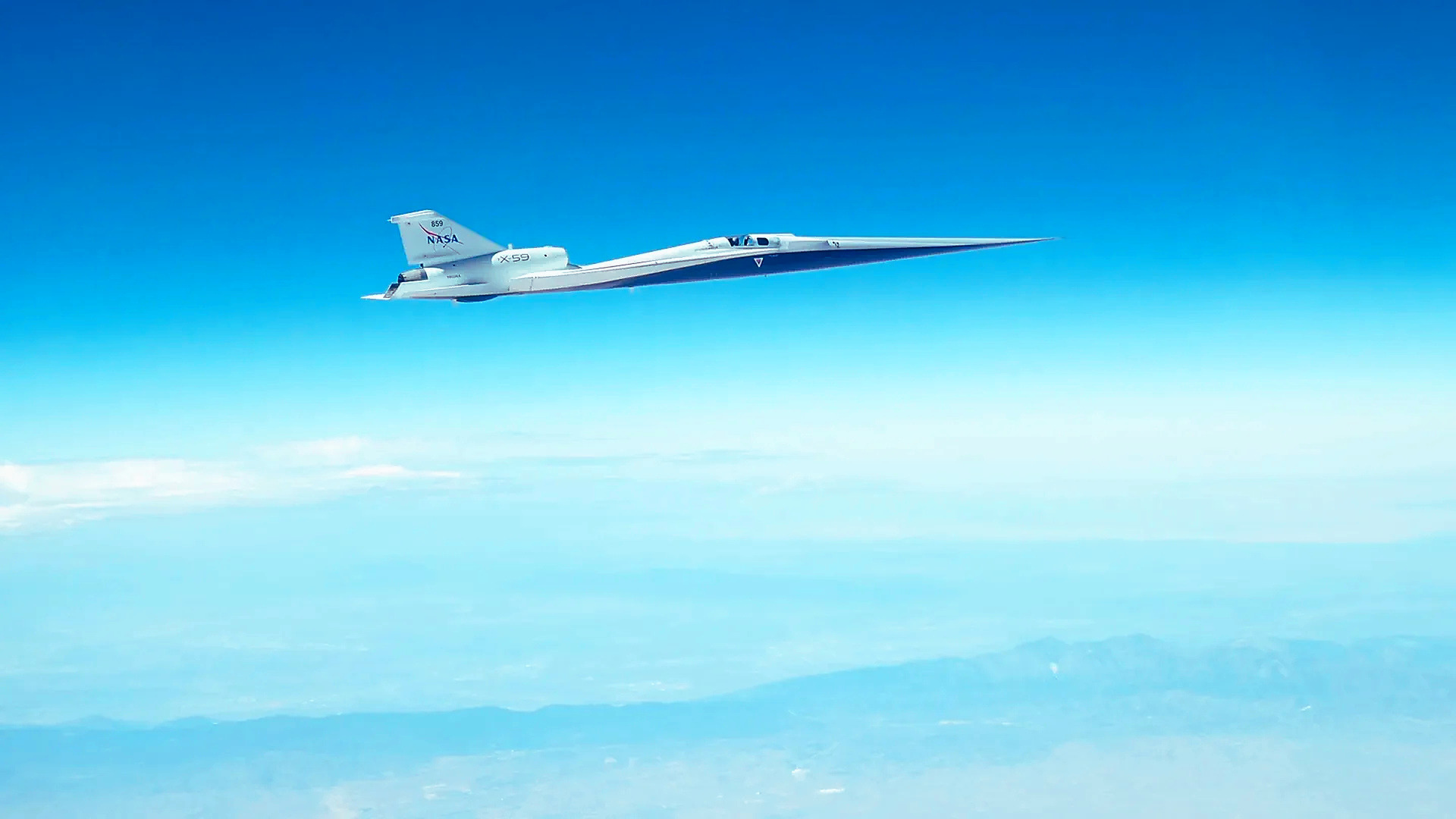 NASA X-59 inspired quiet supersonic aircraft visual